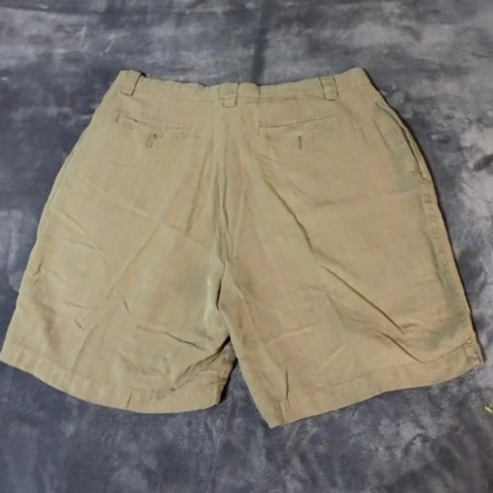 Folio Saks Fifth Avenue Mens 38 100% Silk Double Pleated Classic Shorts Khaki